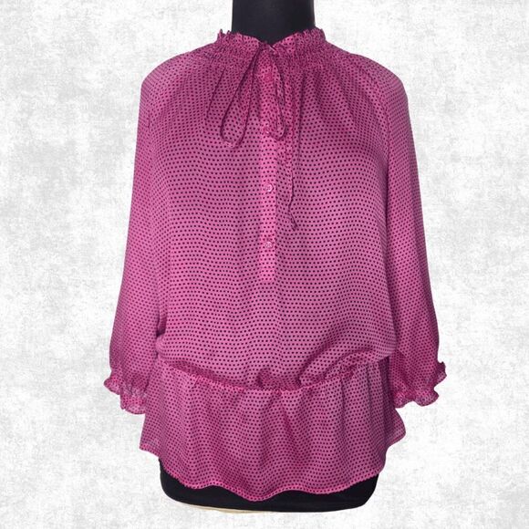 LOFT Pink Polka Dot Ruffle Blouse – XL | Feminine Office Chic - Picture 5 of 7